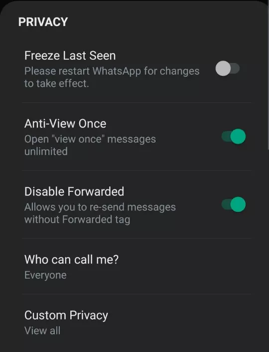 WhatsApp Aero Privacy Features